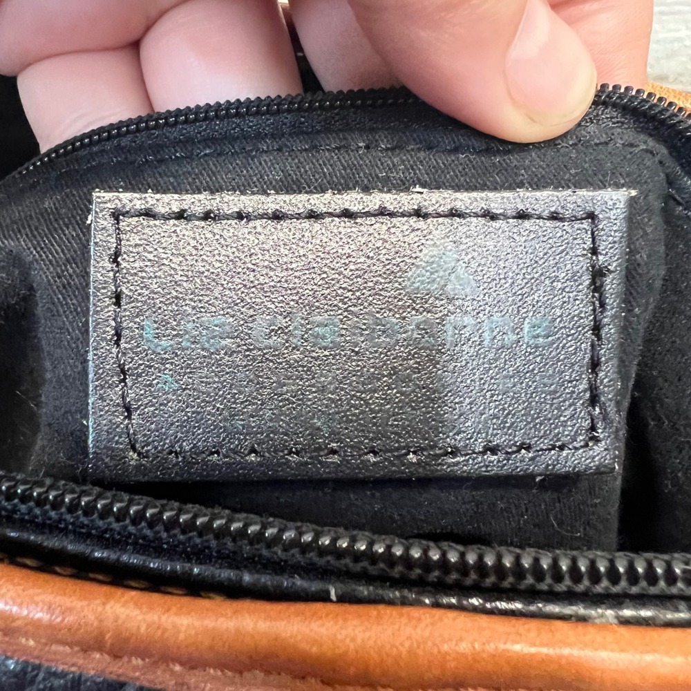Vintage Liz Claiborne Black Pebbled Leather Satchel Tan Trim Doctor Bag Purse - Picture 7 of 9